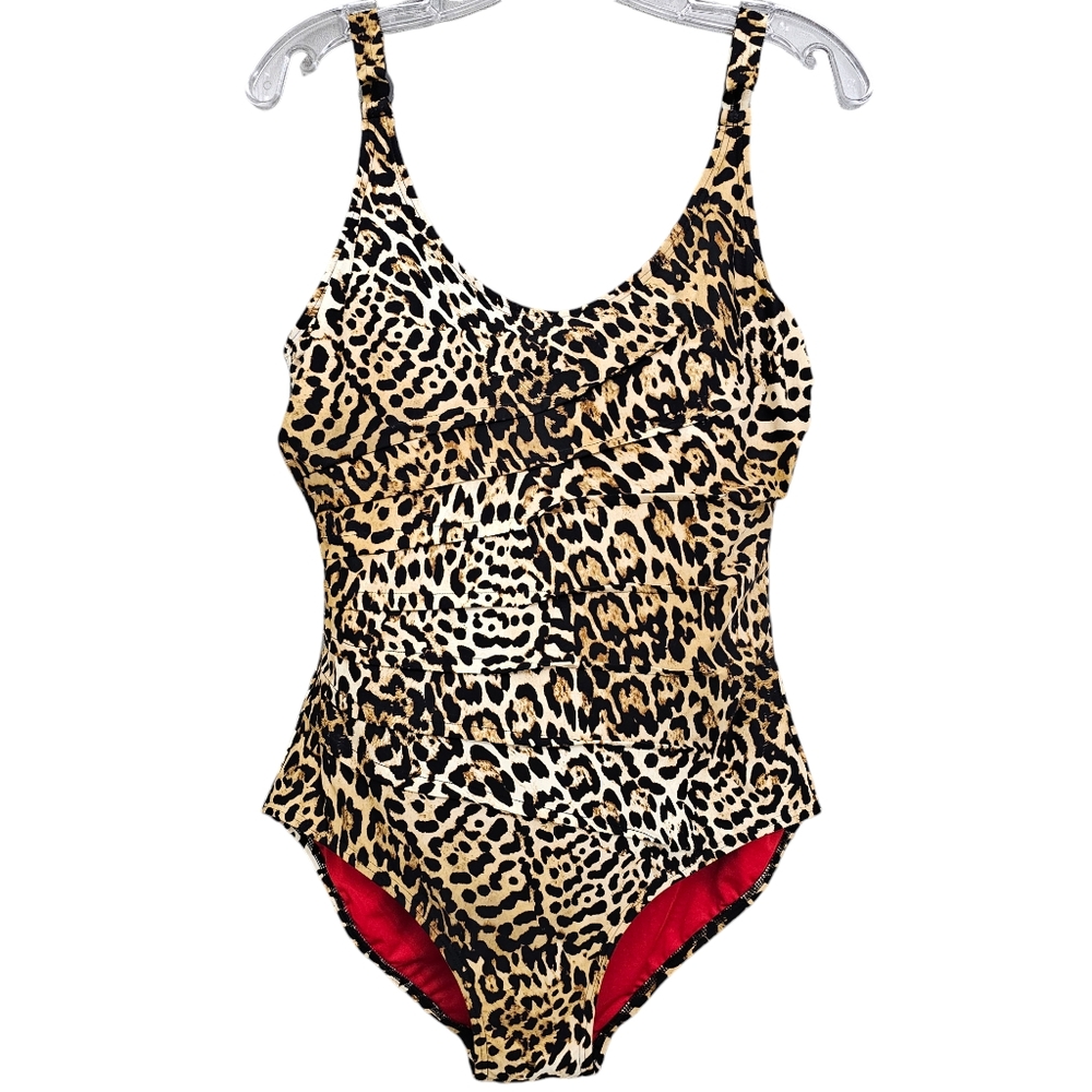 Nwt DKNY Animal Print Brown/Black 1 piece Pleated Front Detail Swimsuit - Picture 16 of 17
